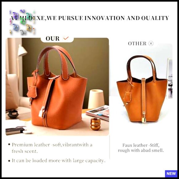 Genuine Leather Bucket Bag Tote Satchel Top Handle Crossbody Designer - Picture 3 of 7